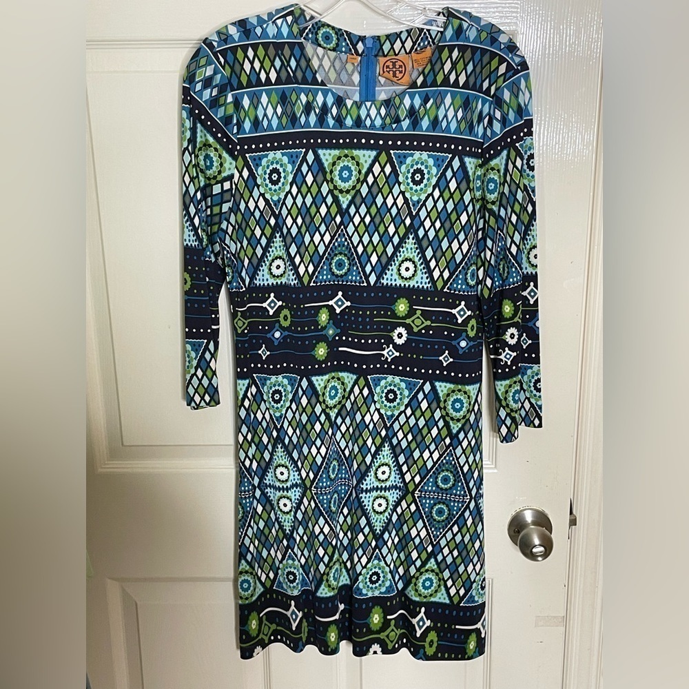 Tory Burch Dress Size 8 Claire Blue 100% Silk Stained Glass Mandala - Picture 7 of 14